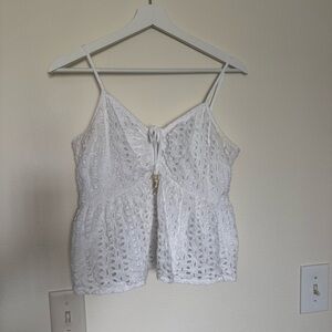 Japna White Eyelet Lace Spaghetti Strap Peplum Camisole